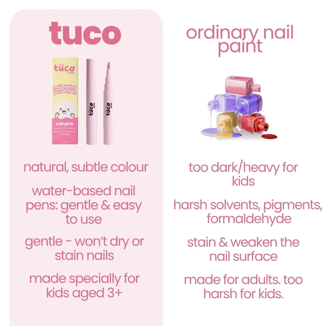 Nail Paint Brush Pen - Soft Pink — comparison vs ordinary nail paint | Tuco Kids