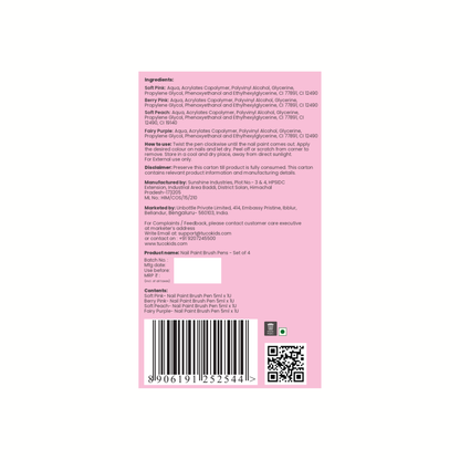 Nail Paint Brush Pens - Set of 4 — back of pack, ingredients & product details | Tuco Kids