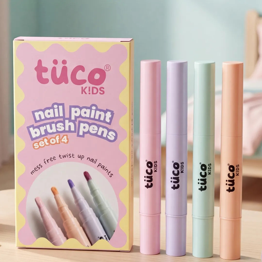 Nail Paint Brush Pens - Set of 4 — box and all four pens together | Tuco Kids