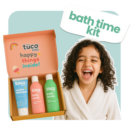 Tuco Kids Natural Bath Time Kit – reetha shampoo, body wash and body lotion for kids in gift box