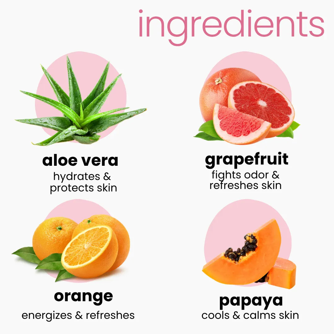 Natural ingredients in Tuco Kids kids body mist - aloe vera, grapefruit, orange and papaya extract