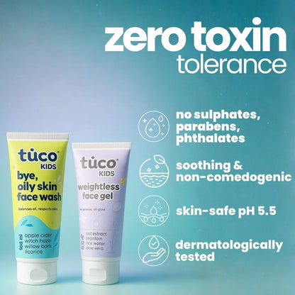 Non-greasy face Wash + Face Gel Combo — before and after results | Tuco Kids