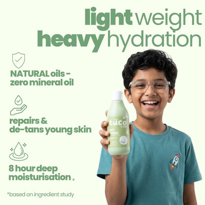 Oat Body Lotion for Kids — lightweight 8-hour moisturisation with zero mineral oil | Tuco Kids