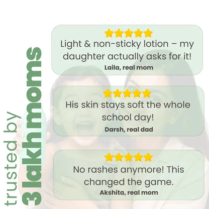 Tuco Kids Oat Lotion trusted by 3 lakh+ moms - 5-star reviews for light non-sticky natural body lotion that keeps kids skin soft all day