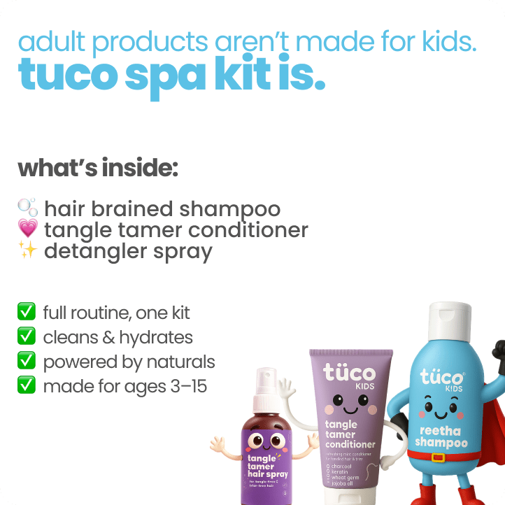 Spa Kit: Shampoo 100ml + Conditioner 100g + Hair Detangler Spray 50ml — key ingredients | Tuco Kids