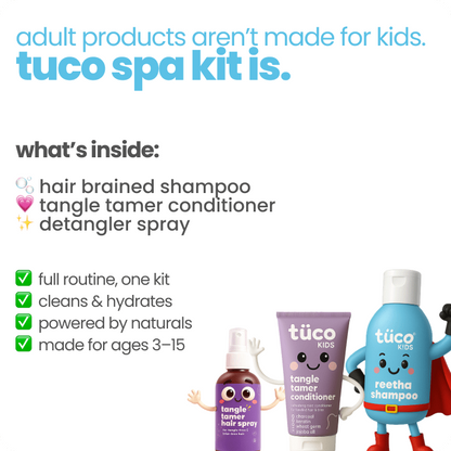Spa Kit: Shampoo 100ml + Conditioner 100g + Hair Detangler Spray 50ml — key ingredients | Tuco Kids
