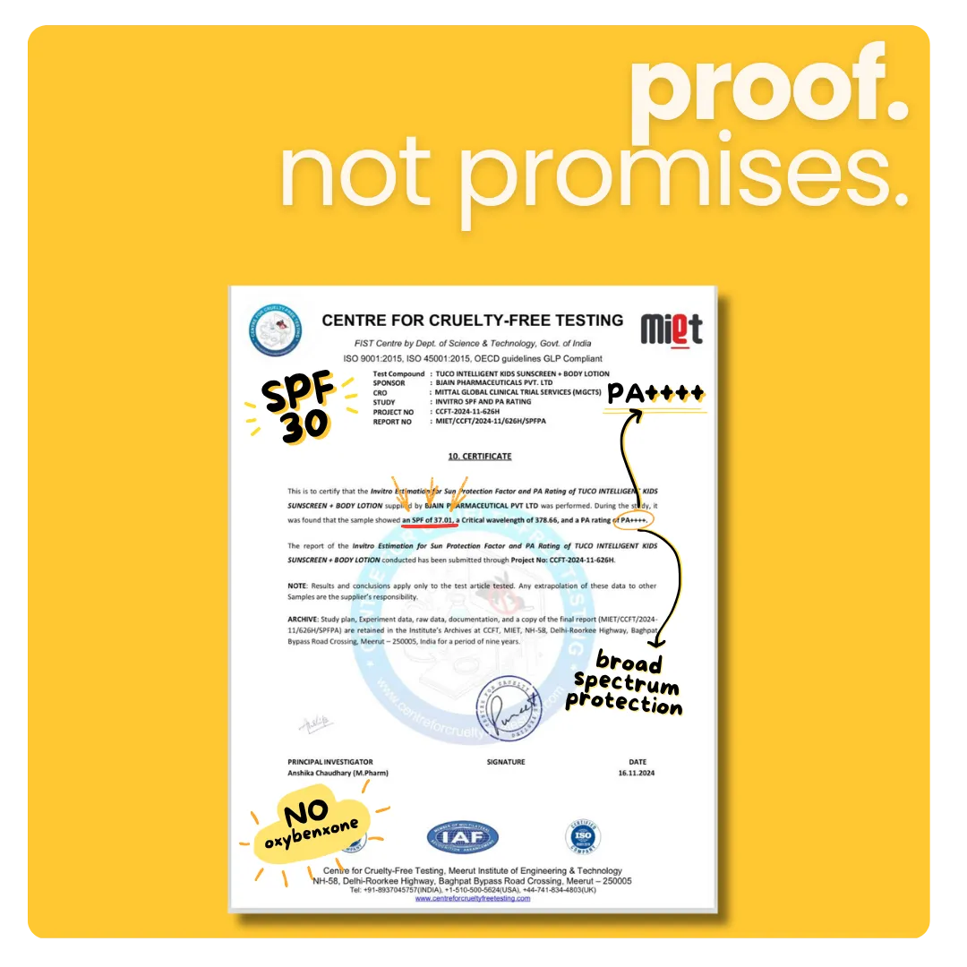 Tuco Kids Sun Plus Lotion SPF 30 proof not promises - certified SPF 30 PA++++ broad spectrum protection, cruelty-free tested sunscreen lotion for kids