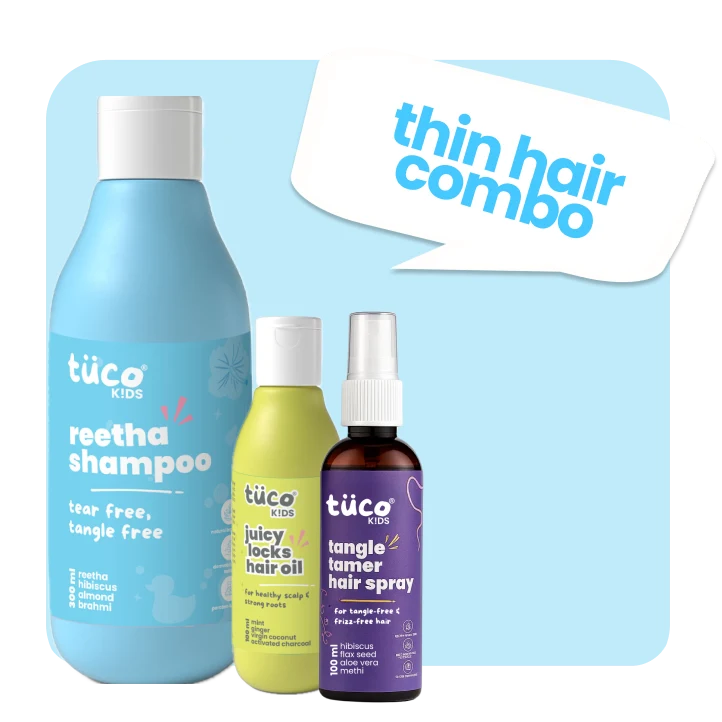 Thin Hair Regimen: Reetha Shampoo + Hair Oil + Tangle Tamer Spray — natural kids skincare | Tuco Kids