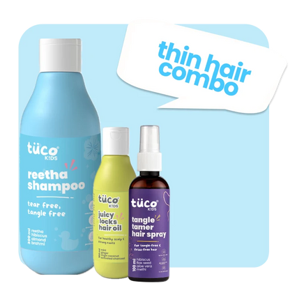 Thin Hair Regimen: Reetha Shampoo + Hair Oil + Tangle Tamer Spray — natural kids skincare | Tuco Kids