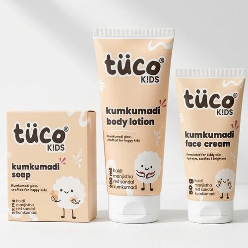 Tuco Kids 3-in-1 Kumkumadi Kit – complete ayurvedic skincare set with saffron, sandalwood and manjistha for kids