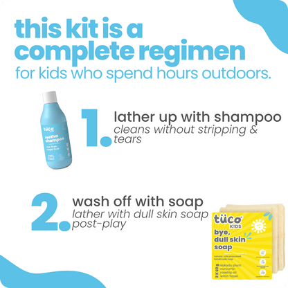 Bathtime Essentials Kit - Dull Skin Handmade Soap (Pack of 2) + Shampoo 300ml - Tuco Kids