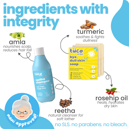 Bathtime Essentials Kit - Dull Skin Handmade Soap (Pack of 2) + Shampoo 300ml - Tuco Kids
