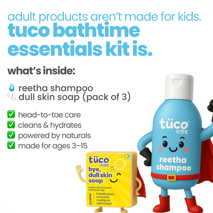Bathtime Essentials Kit - Dull Skin Handmade Soap (Pack of 2) + Shampoo 300ml - Tuco Kids