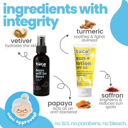 Boys Will be Boys: Sun Lotion SPF30 + Boys Body Mist - Tuco Kids