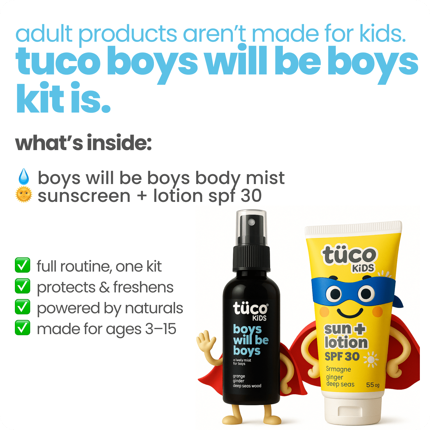 Boys Will be Boys: Sun Lotion SPF30 + Boys Body Mist - Tuco Kids