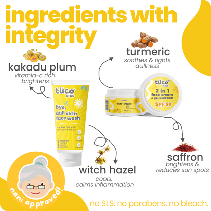 Bye, Dull Face Kit Facewash + Sunscreen SPF50 - Tuco Kids