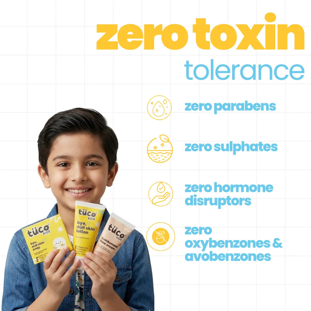 Tuco Kids Detan Kit — zero parabens, zero sulphates, zero hormone disruptors, zero oxybenzones — safe toxin-free de-tan skincare for children