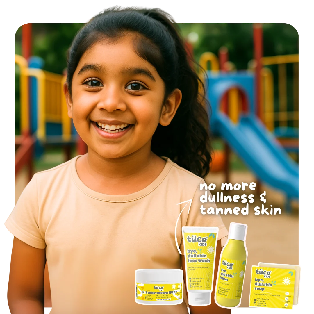 Dull Skin Regimen for Kids with natural sunscreen + face cream, face wash, lotion and soap. 