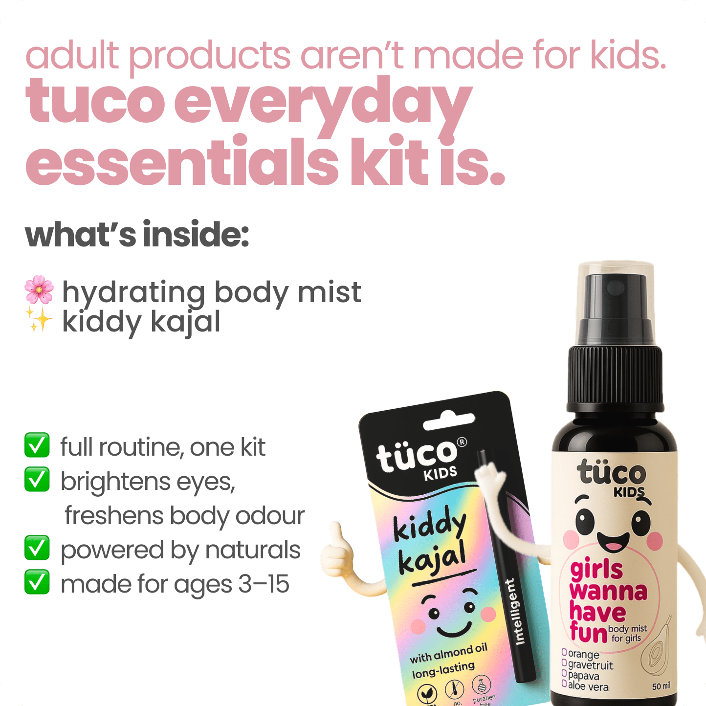 Everyday Essentials Natural Body Mist + Kajal for Kids - Tuco Kids