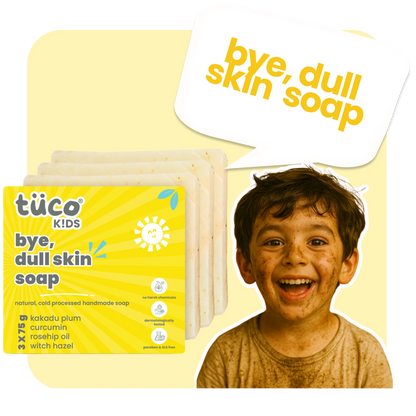 Tuco Kids Bye Dull Skin Soap with Kakadu Plum and Turmeric – natural handmade soap for brightening and detanning kids’ skin

