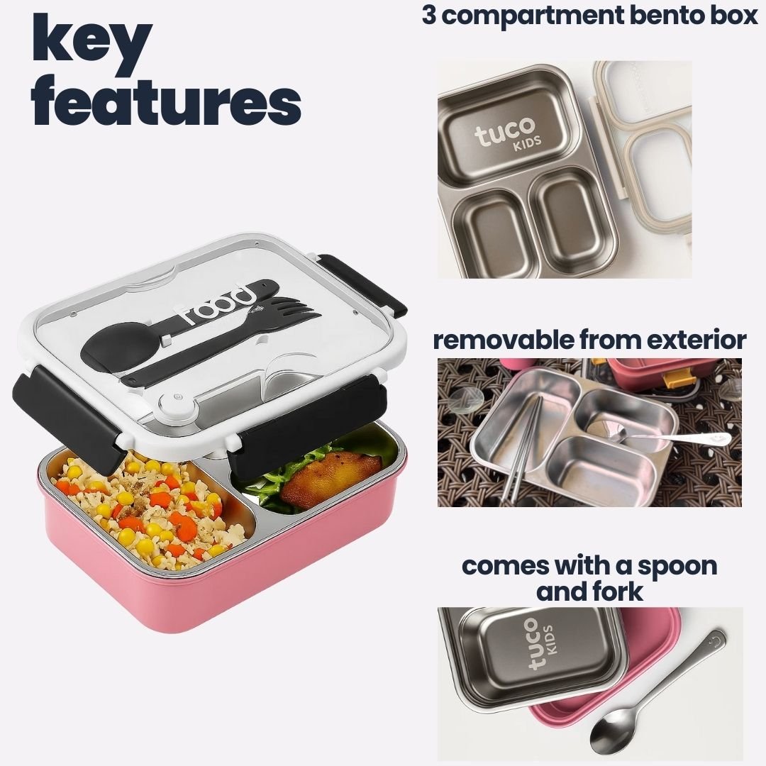 Tuco Kids 3 Compartment Bento Lunch Box. - Tuco Kids