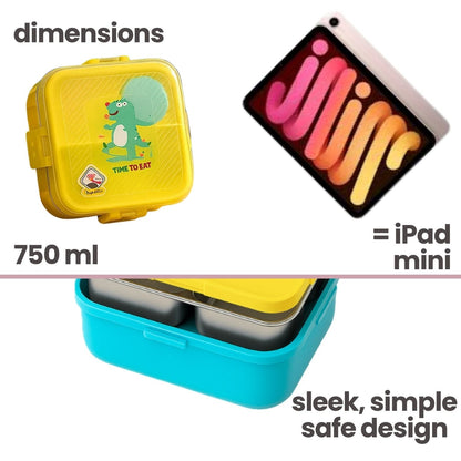 Tuco Kids 3 Compartment Stainless Steel Bento Lunch Box - Tuco Kids