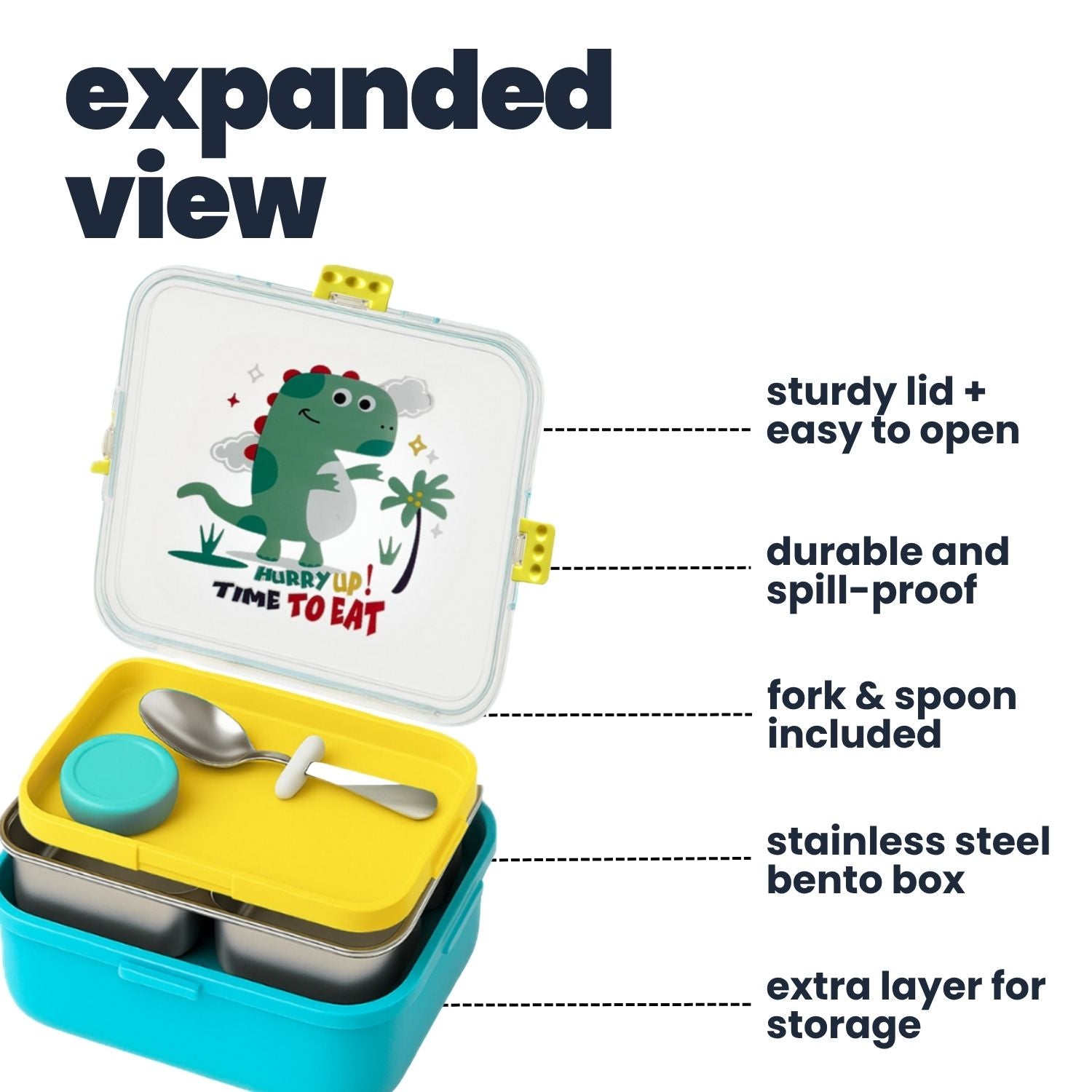 Tuco Kids 3 Compartment Stainless Steel Bento Lunch Box - Tuco Kids