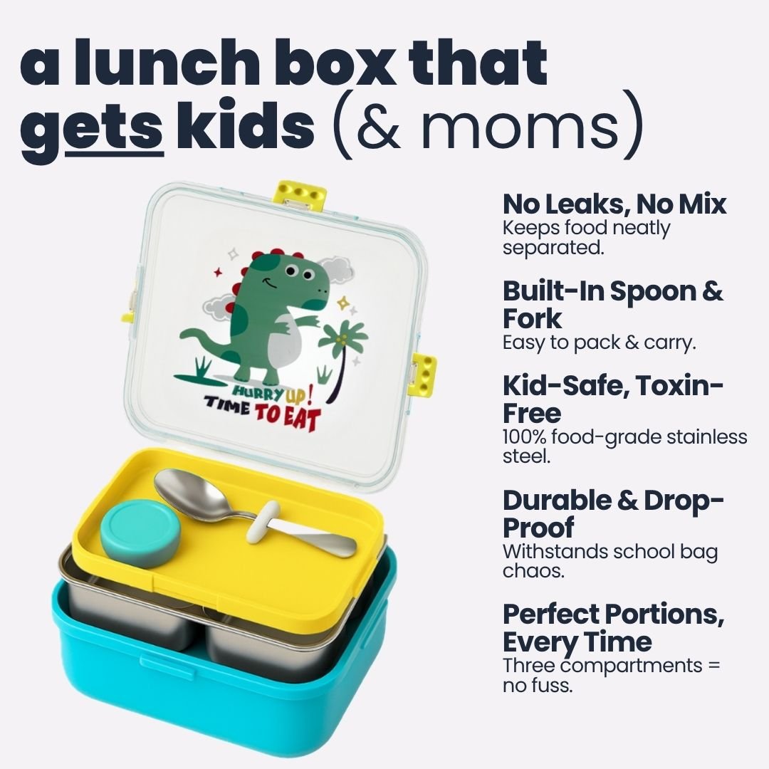 Tuco Kids 3 Compartment Stainless Steel Bento Lunch Box - Tuco Kids
