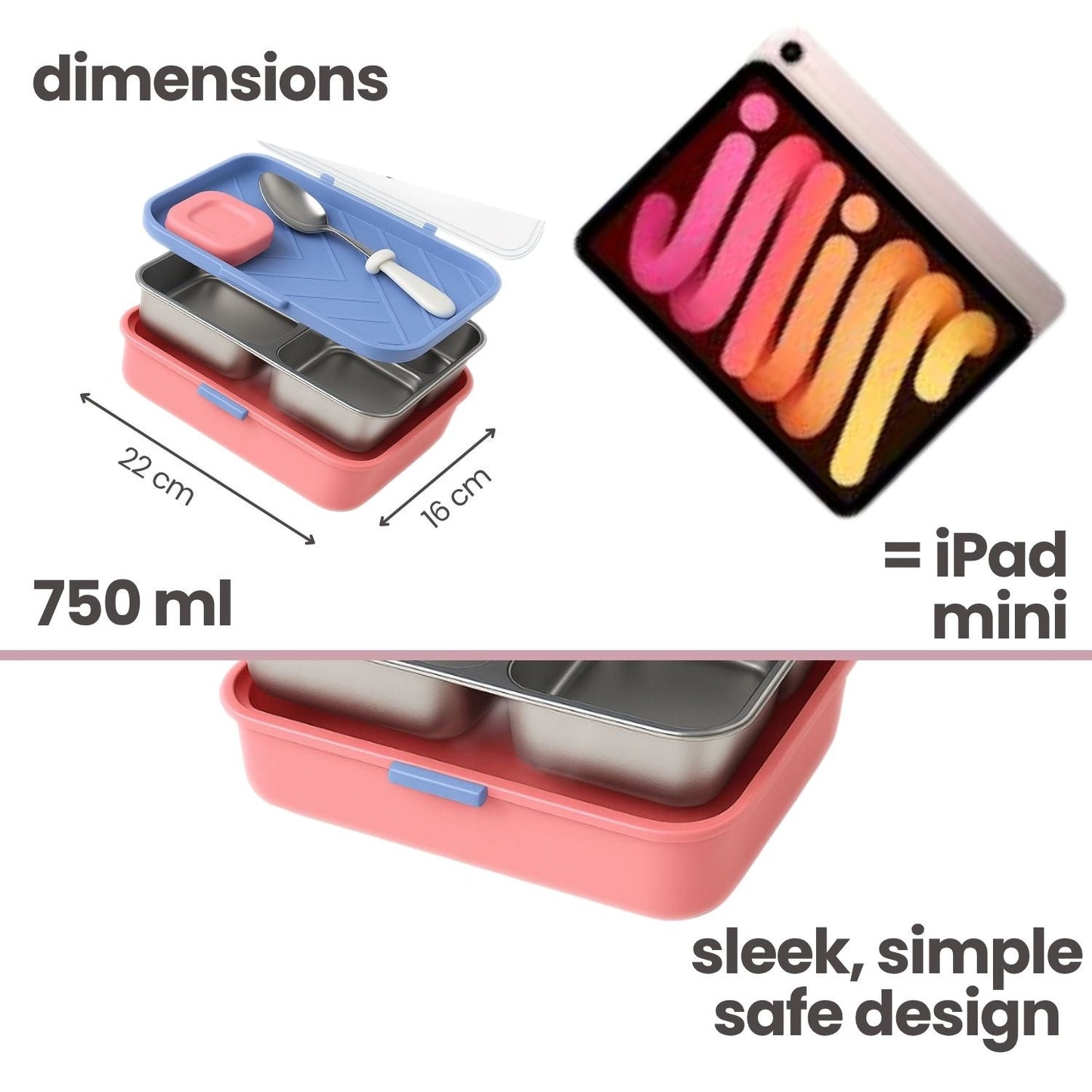 Tuco Kids 3 Compartment Stainless Steel Bento Lunch Box - Tuco Kids