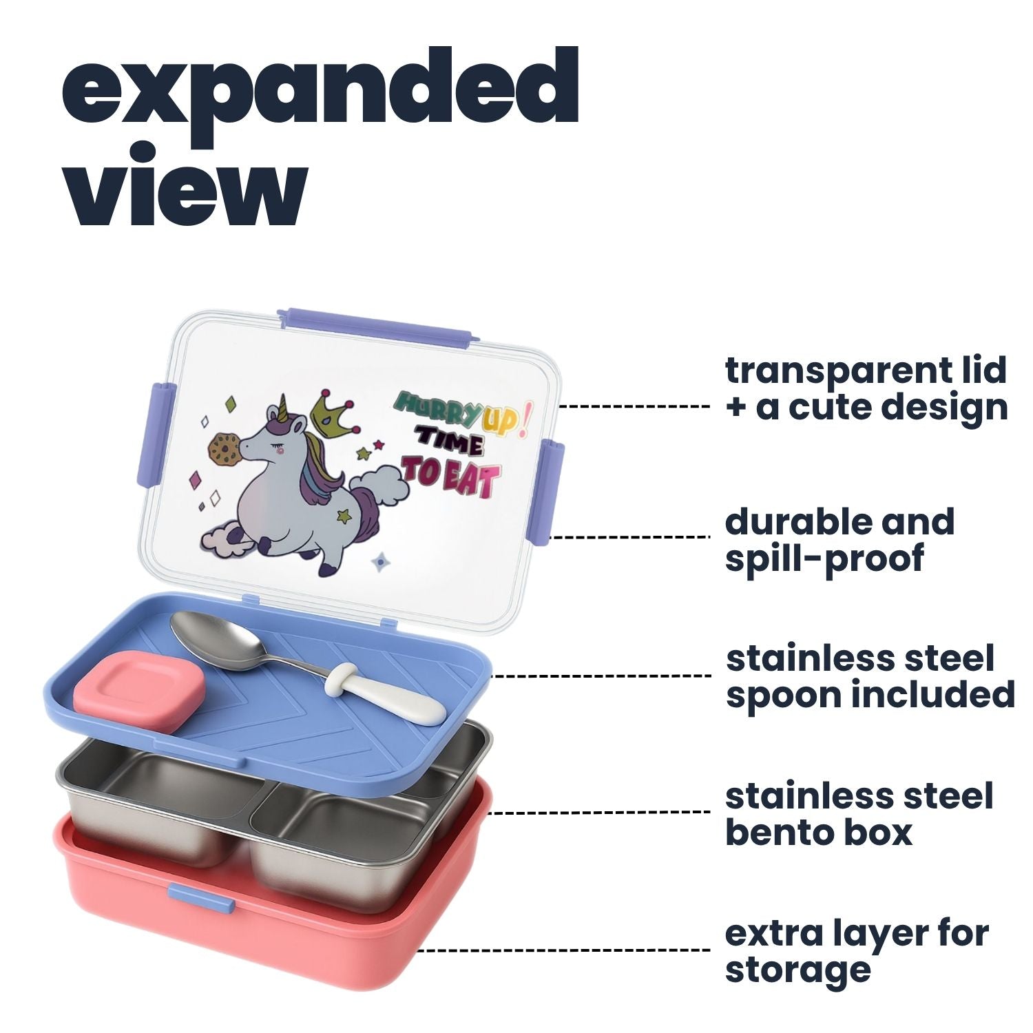Tuco Kids 3 Compartment Stainless Steel Bento Lunch Box - Tuco Kids