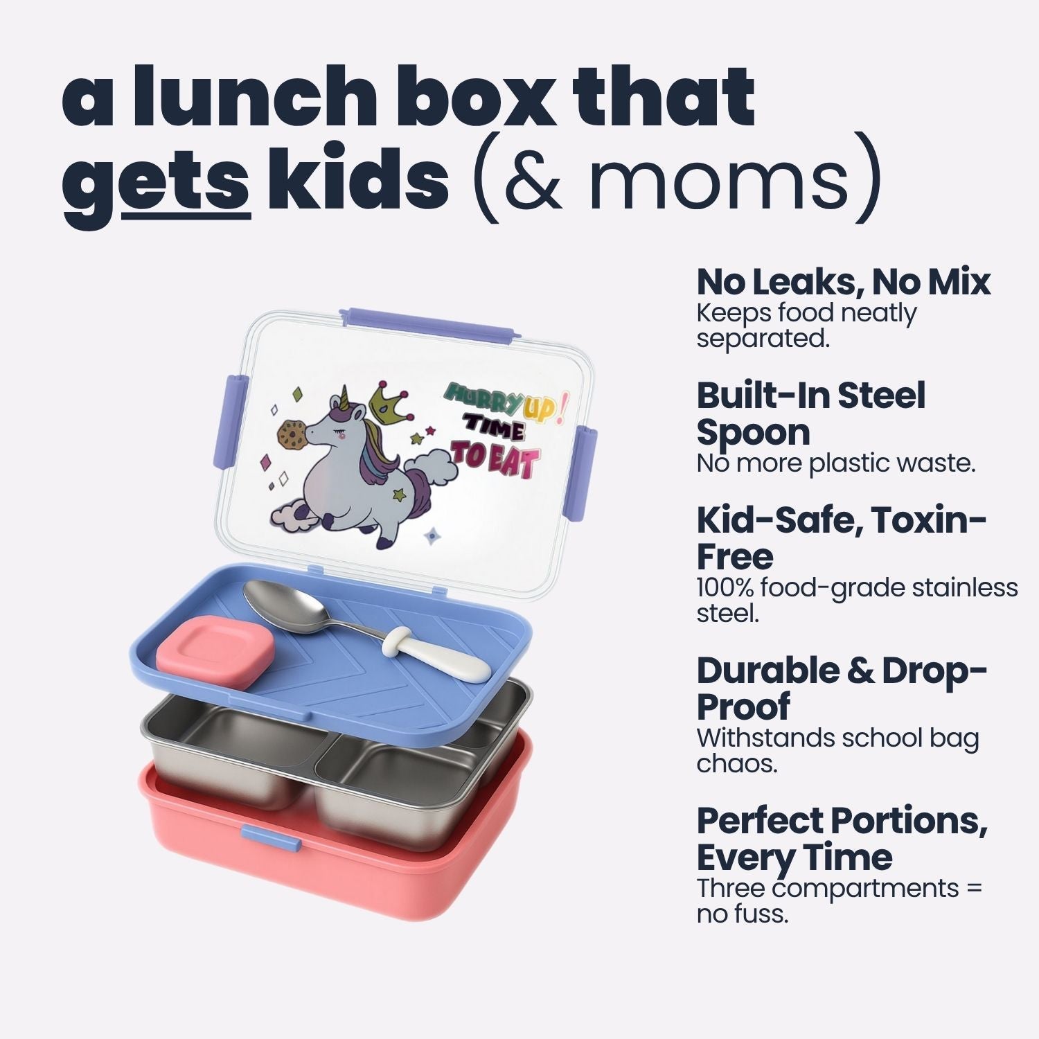 Tuco Kids 3 Compartment Stainless Steel Bento Lunch Box - Tuco Kids