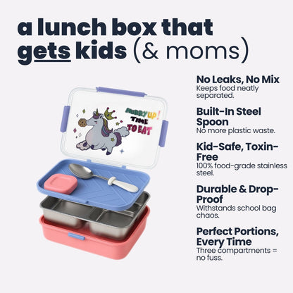 Tuco Kids 3 Compartment Stainless Steel Bento Lunch Box - Tuco Kids