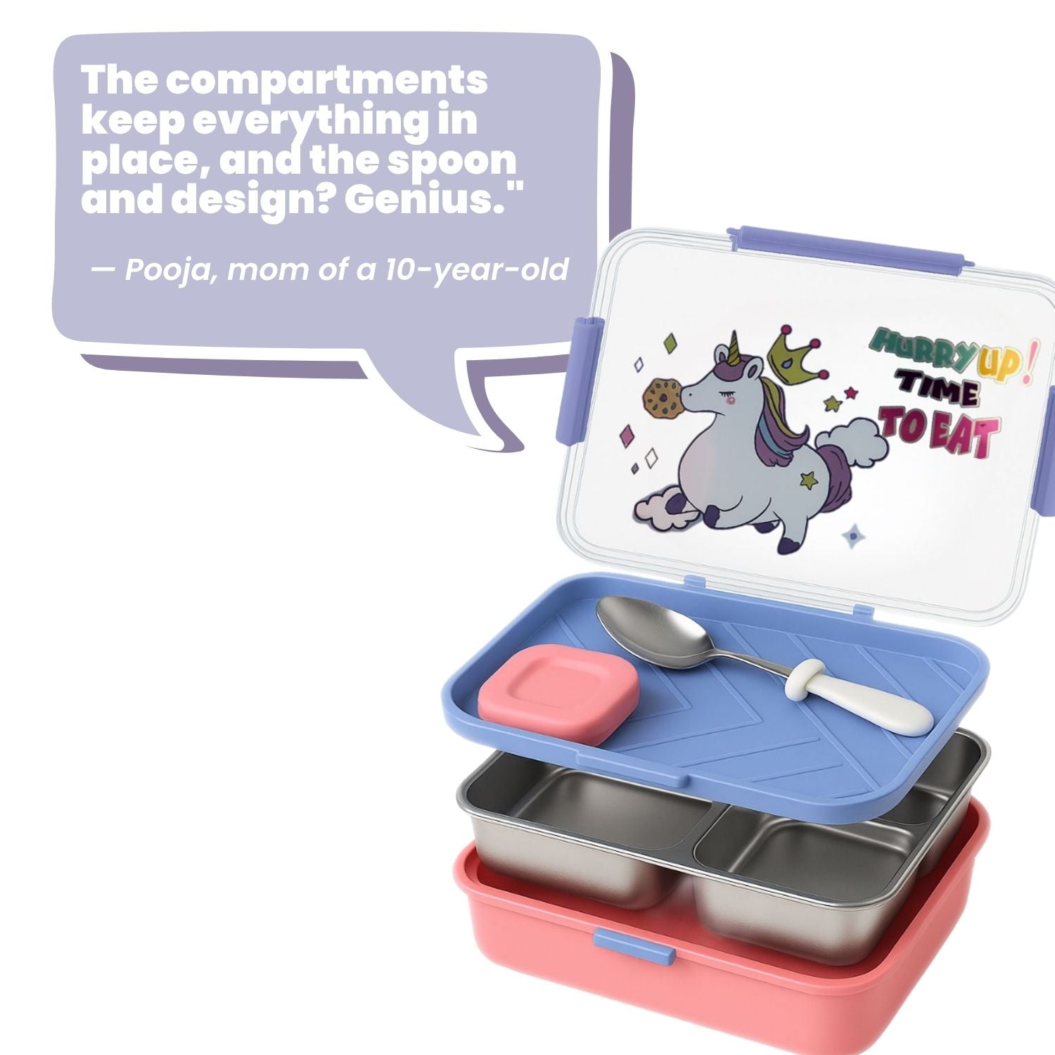 Tuco Kids 3 Compartment Stainless Steel Bento Lunch Box - Tuco Kids