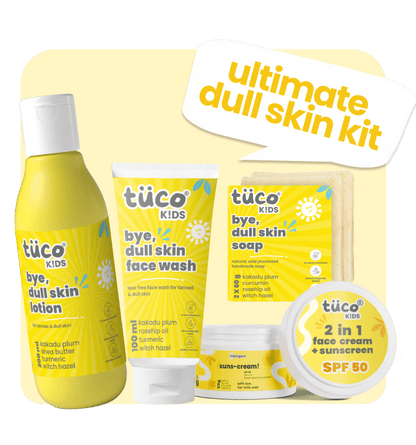 Ultimate Dull Skin Kit: Soap + Lotion(100 ml) + Sunscreen (SPF 50) + Face Cleanser - Tuco Kids