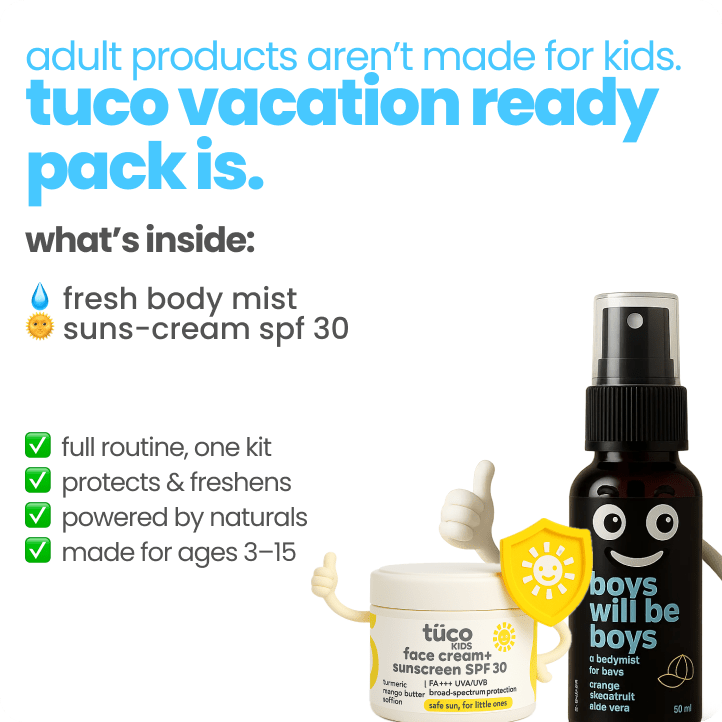 Vacation Ready Boys Gift Pack: Sunscreen (SPF 30) + Mist (100ml) - Tuco Kids
