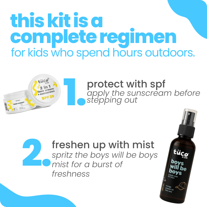 Vacation Ready Boys Gift Pack: Sunscreen (SPF 30) + Mist (100ml) - Tuco Kids