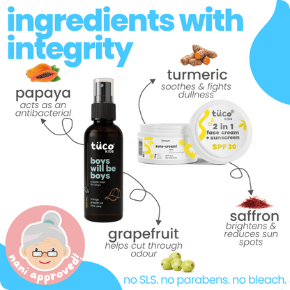 Vacation Ready Boys Gift Pack: Sunscreen (SPF 30) + Mist (100ml) - Tuco Kids