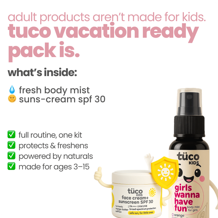 Vacation Ready Girls Gift Pack: Sunscreen (SPF 30) + Mist (100ml) - Tuco Kids