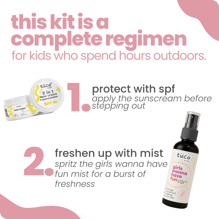 Vacation Ready Girls Gift Pack: Sunscreen (SPF 30) + Mist (100ml) - Tuco Kids