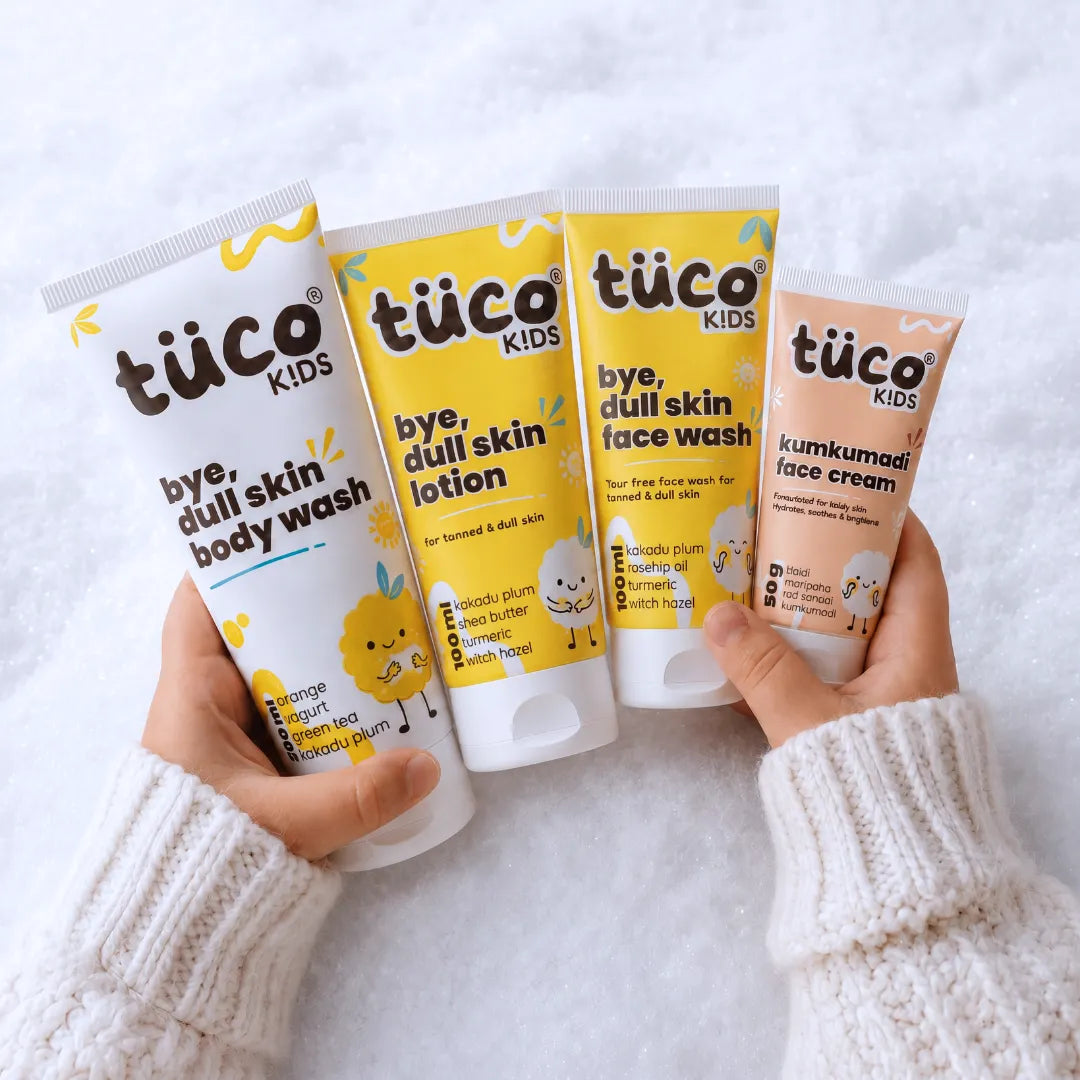 Tuco Kids Ultimate Winter Glow Kit – Bye Dull Skin Body Wash, Lotion, Face Wash and Kumkumadi Face Cream for kids