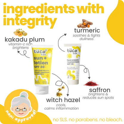 Ultimate Face + Body Kit : Sun Lotion + Sunscreen (SPF 30) — before and after results | Tuco Kids