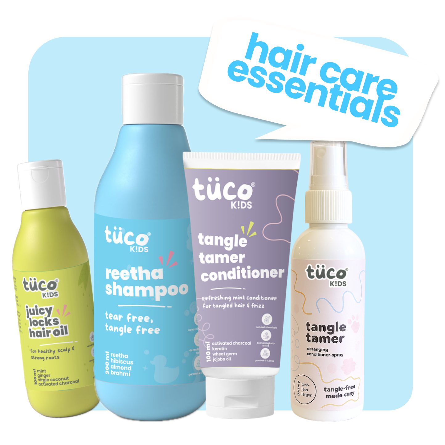 Ultimate Hair Care Kit: Shampoo 300g + Hair Oil 100ml + Conditioner 100g + Hair Detangler 100ml (Copy) — natural kids skincare | Tuco Kids