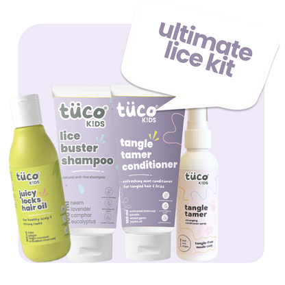 Ultimate Lice Fighter Kit: Lice Shampoo 100ml + Hair Oil 100ml + Conditioner 100g + Hair Detangler 100ml — natural kids skincare | Tuco Kids