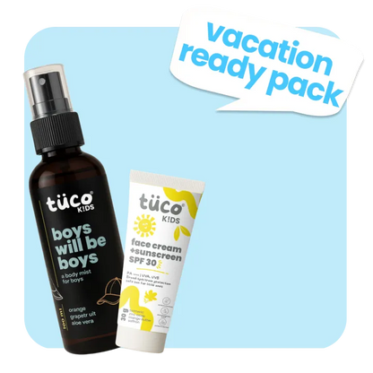 Vacation Ready Boys Gift Pack: Sunscreen (SPF 30) + Mist (100ml) — natural kids skincare | Tuco Kids