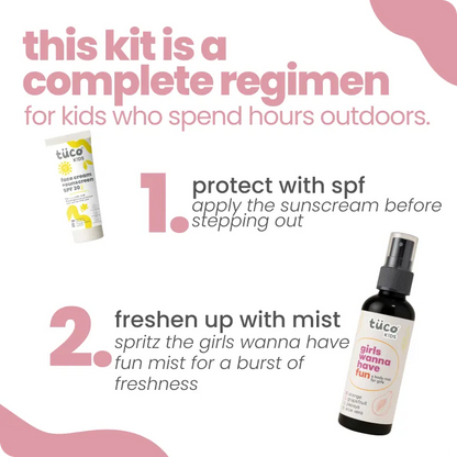 Vacation Ready Girls Gift Pack: Sunscreen (SPF 30) + Mist (100ml) — how to use | Tuco Kids