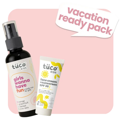 Vacation Ready Girls Gift Pack: Sunscreen (SPF 30) + Mist (100ml) — natural kids skincare | Tuco Kids