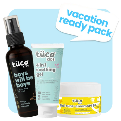 vacation Ready Kit boys soothing gel + body mist + sunscreen spf50 — natural kids skincare | Tuco Kids