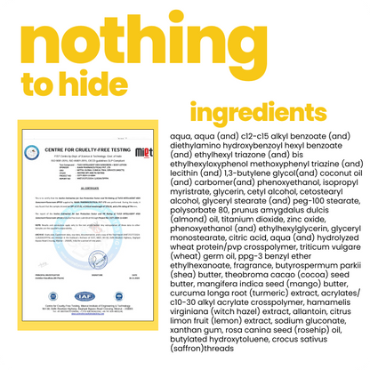 Product label with 'nothing to hide' text and a list of ingredients.