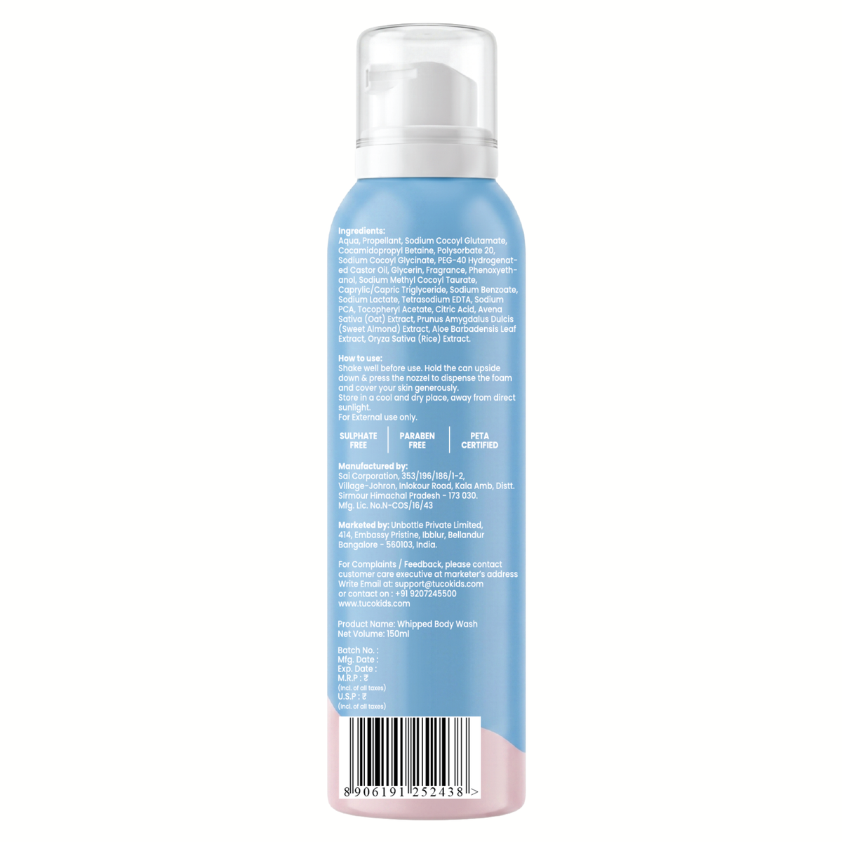 Whipped Body Wash — back of pack, ingredients & product details | Tuco Kids
