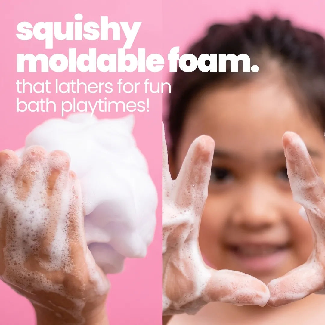 Whipped Body Wash — squishy moldable foam in a child's hands during bath play | Tuco Kids